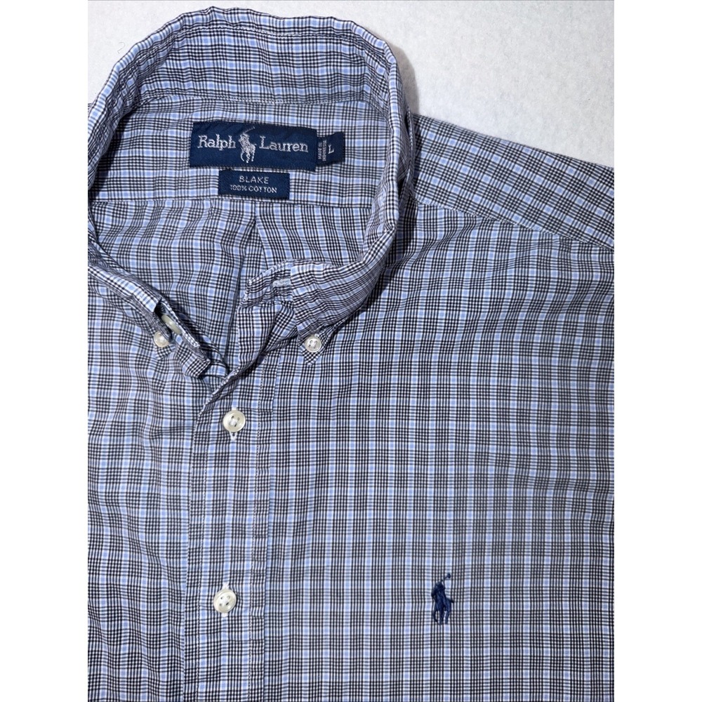 Polo Ralph Lauren Button Up Shirt Mens L Blue Plaid Blake Short Sleeve